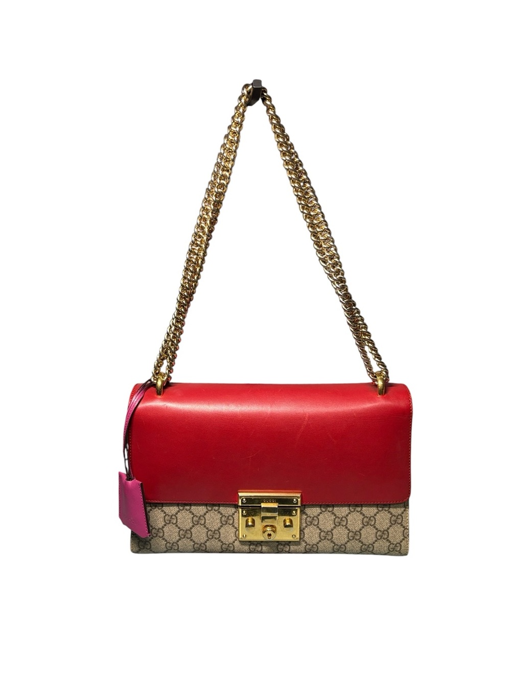 Gucci Padlock Medium GG Supreme Red Pink Shoulder Bag 409486